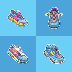 running shoes sticker. kawaii vector illustration