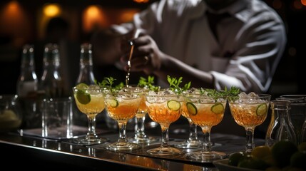 A Mixologist Mixing A Bubbly French 75 Cocktail , Background For Banner, HD