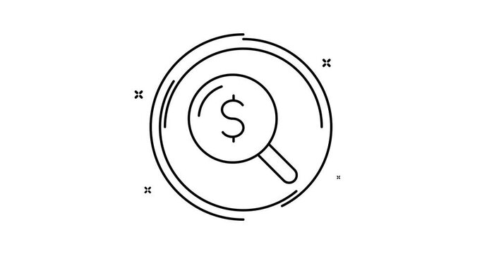 dollar search animated outline icon with alpha channel. dollar search rotation appearance 4k video animation for web, mobile and ui design