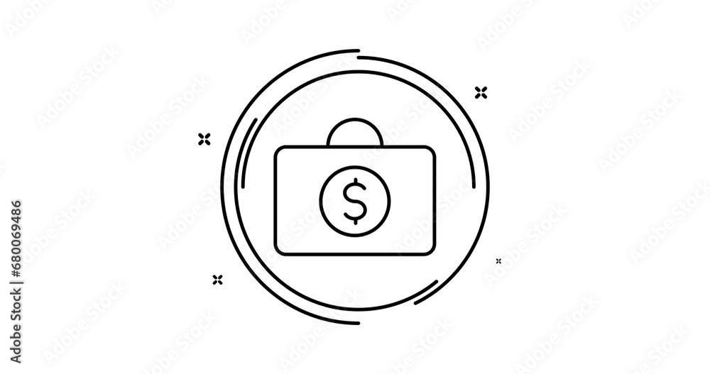 Poster money case animated outline icon with alpha channel. money case rotation appearance 4k video animati