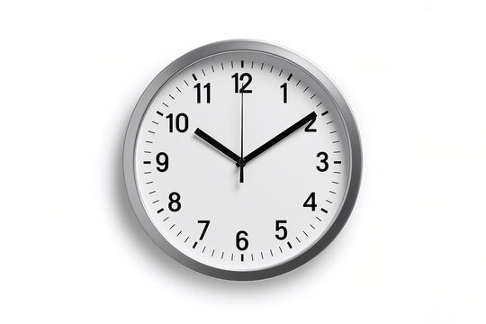 Wall clock with a modern plastic rim, isolated on a white background, computer Generative AI stock illustration image