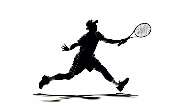 Silhouette of an athlete male tennis player at a match sport tournament event competition, exemplifying athleticism and competitive spirit, computer Generative AI stock illustration image