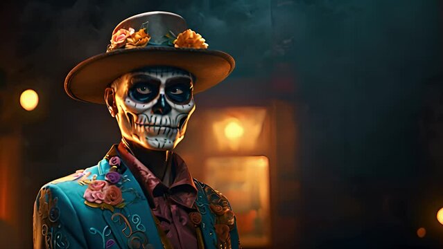 Man dressed for Mexican Day of the Dead. Created with Generative AI.	
