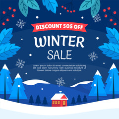 Flat Design Winter Sale Promotion Discount Season Celebration for Social Media Post