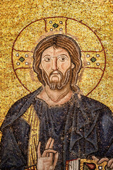 Hagia Sophia, Detail of the Empress Zoe mural mosaic representing the Christ Pantocrator, the Empress Zoe and Constantine IX Monomakhos, Istanbul, Turkey