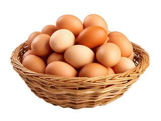 Eggs in a Wicker Basket Isolated on Transparent or White Background, PNG