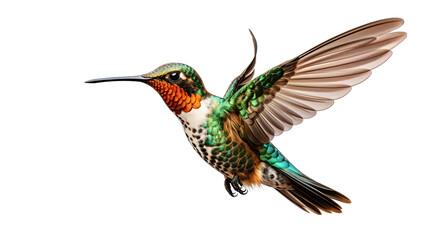 Hummingbird in Mid-Flight Isolated on Transparent or White Background, PNG