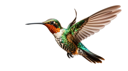 Hummingbird in Mid-Flight Isolated on Transparent or White Background, PNG