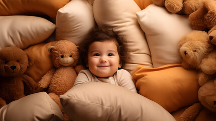 Baby Surrounded by Teddy Bears
