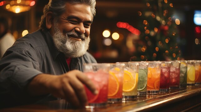 A Bartender Creating A Festive Holiday-Themed , Background For Banner, HD