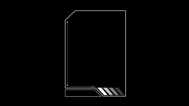 Futuristic vertical HUD Frame for digital interface data, text on isolated black background. 