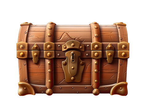 Wooden Treasure Chest Closed Isolated on Transparent or White Background, PNG - Powered by Adobe