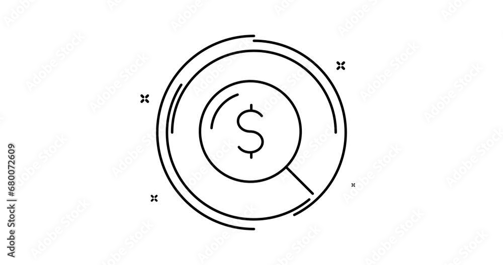 Poster money search animated outline icon with alpha channel. money search rotation appearance 4k video ani