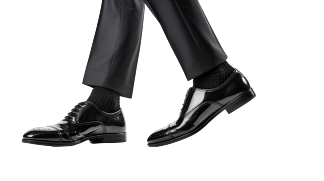 Businessman's Feet Walking Isolated on Transparent or White Background, PNG - Powered by Adobe