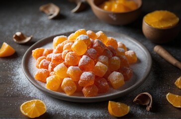 Citrus marmalade dusted with powdered sugar