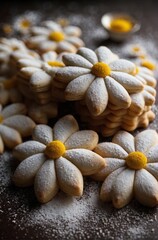 Fototapeta na wymiar Christmas festive oatmeal cookies shaped like daisies. New Year's sweets.