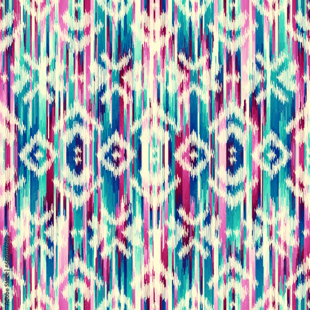 Poster Seamless striped pattern in Aztec style. Folk embroidery.. Aztec ikat style. Seamless vector image. Thin lines
