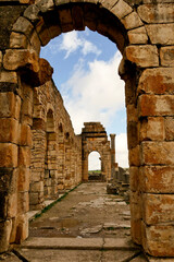 Il sito archelogico dell'antica città romana di Volubilis, nei pressi di Mekness. Marocco - obrazy, fototapety, plakaty