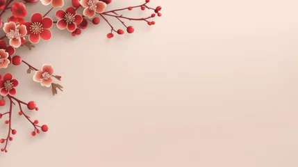 Fotobehang Background with copy space with chinese new year theme with red colors and flowers © Keitma