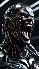 Fototapeta na wymiar cyborg warrior, sci-fi scenery, evil man, generative ai illustration