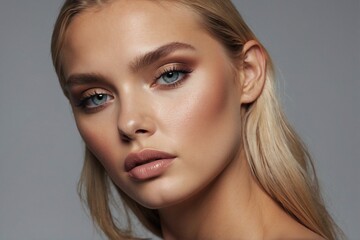 Naklejka premium Close-up beauty portrait of a beautiful female face with professional makeup