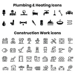 Set of Plumbing icons, Heating Icons and Construction Work Icons vector and illustration