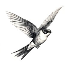 Ink Pen Swallow in Flight Illustration