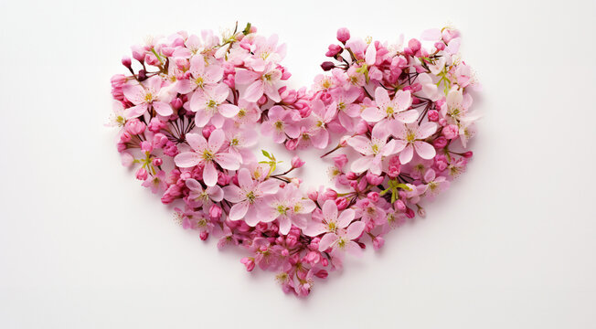 A lovely pink heart shape made of May spring flowers