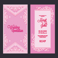 Beautiful Wedding Invitation Decorated with Lace Designs in Pink and White Color.