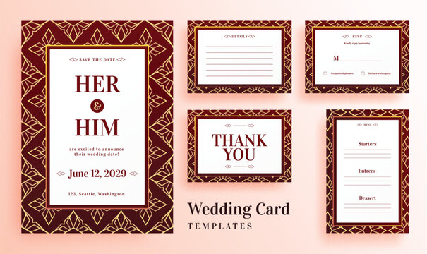 Seamless Floral Pattern Wedding Template with Rsvp, Menu Card and Thank you card layout.