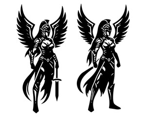 	angel, armor, athens, britannia, cartoon, esport, female, gamer, girl, gladiator, hero, kingdom, knight, logo, medieval, myth, mythology, power, ragnarok, shield, simple, slave, sparta, sword, valkyr