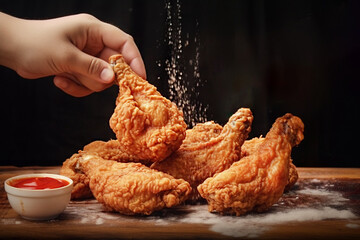 Hand taking fried chicken