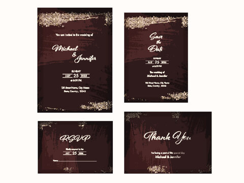 Wedding Invitation Card Suite like as Save The Date, RSVP and Thank You Card in Brown Color.