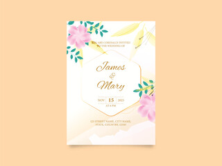 Floral Wedding Invitation Card Template Design with Event Details for Ready to Print.