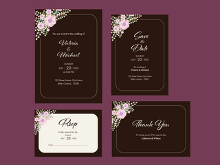 Floral Wedding Invitation Card Suite in White and Brown Color.