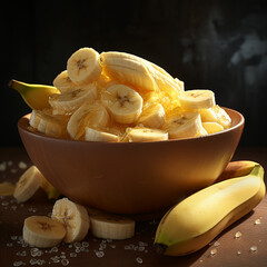 Em um close-up, observamos bananas descascadas dispostas ao lado de outras ainda intactas, sobre uma mesa.