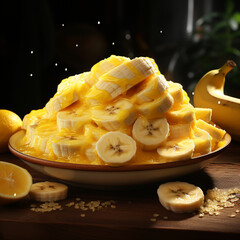 Em um close-up, observamos bananas descascadas dispostas ao lado de outras ainda intactas, sobre uma mesa.