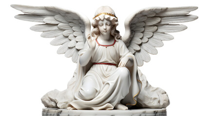 Serene Angel Statue with Christmas Decoration on White Background