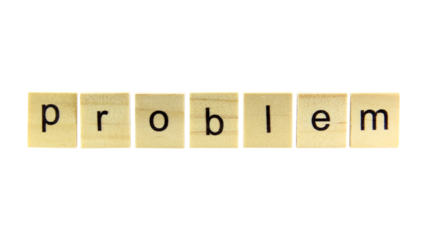 Short word english letter with text "problem" on a small wooden cubes block with white background.