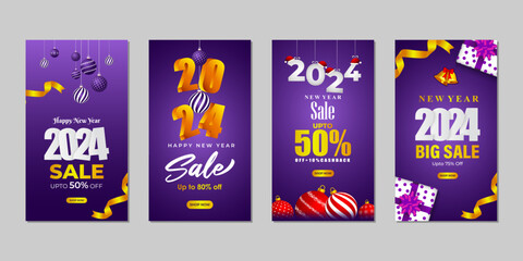 Vector illustration of Happy New Year Sale social media feed set template