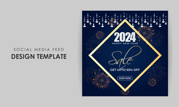 Vector illustration of Happy New Year Sale social media feed template