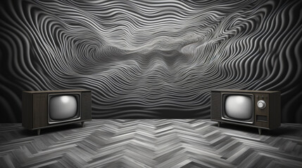 TV noise static effect panoramic view black and white