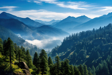 Fototapeta premium Mountain range with a blue sky. Generative Ai