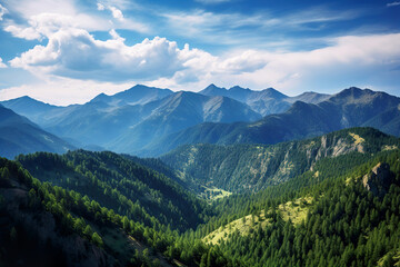 Mountain range with a blue sky. Generative Ai