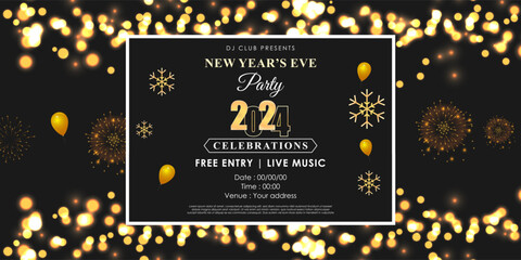 Vector illustration of New Year Party Invitation social media feed template - obrazy, fototapety, plakaty