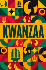 Happy Kwanzaa. Holiday concept. Template for background, banner, card, poster with text inscription. Vector EPS10 illustration.