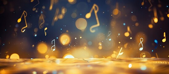 Musical notes and bokeh background symbolize a joyful life filled with music Copy space image Place for adding text or design - obrazy, fototapety, plakaty