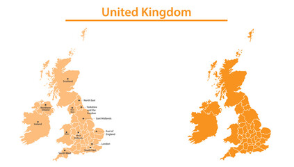 United Kingdom map illustration vector detailed United Kingdom map with all state names - obrazy, fototapety, plakaty