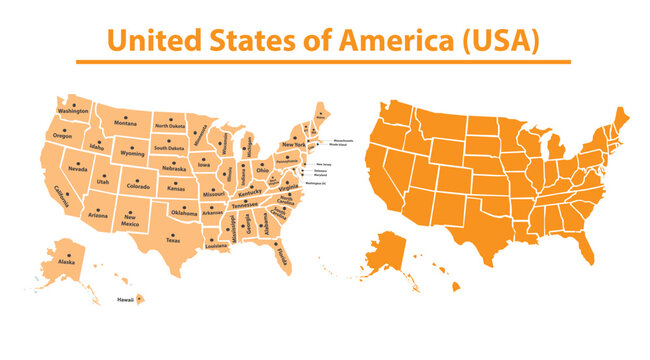 United State of America map illustration vector detailed USA map with all state names