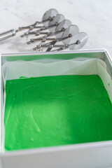Green fudge with red hearts